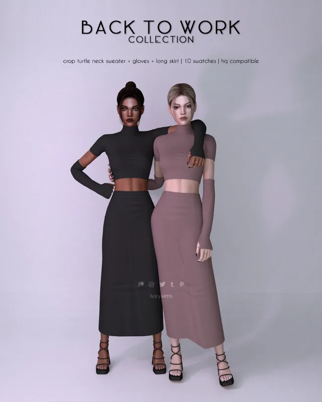 Vista previa de Colección Sweater + Gloves + Skirt - Back to Work, ropa de luxysims para Los Sims 4.