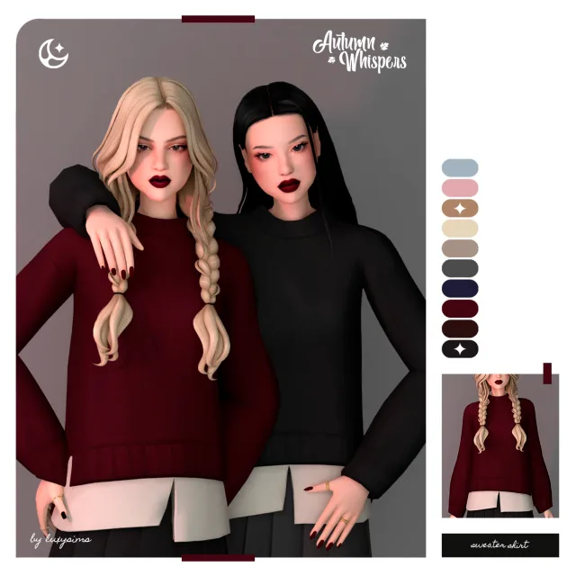 Vista previa de Colección Sweater Shirt - Autumn Whispers, ropa de luxysims para Los Sims 4.