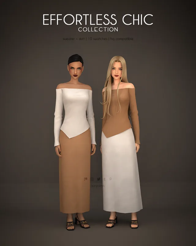 Vista previa de Colección Sweater + Skirt - Effortless Chic, ropa de luxysims para Los Sims 4.
