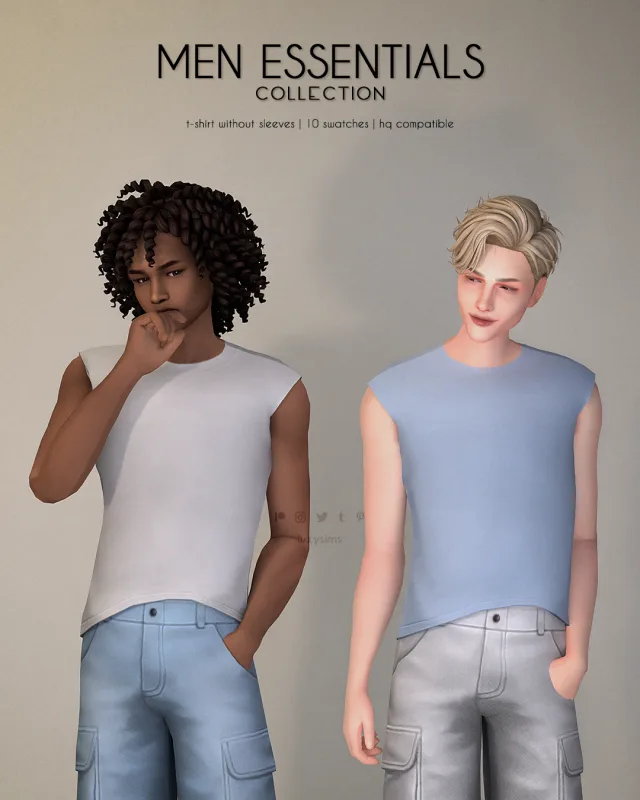 Vista previa de Colección T-Shirt without sleeves - Men Essentials, ropa de luxysims para Los Sims 4.