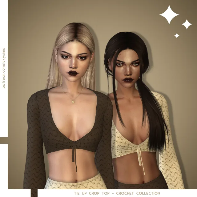 Vista previa de Colección Tie Up Crop Top - Crochet, ropa de luxysims para Los Sims 4.
