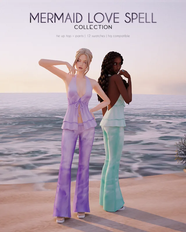 Vista previa de Colección Tie up top + Pants - Mermaid Love Spell, ropa de luxysims para Los Sims 4.