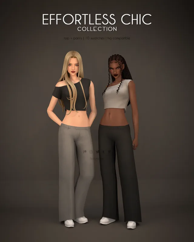 Vista previa de Colección Top + Pants - Effortless Chic, ropa de luxysims para Los Sims 4.