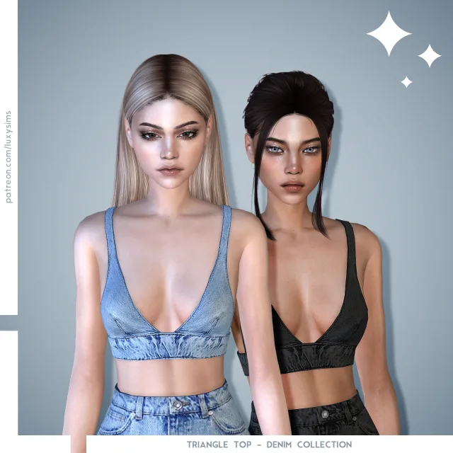 Vista previa de Colección Triangle Top - Denim, ropa de luxysims para Los Sims 4.