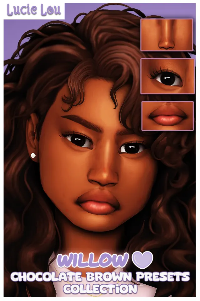 Vista previa de Colección Willow Chocolate brown preset, genética de lucielousims para Los Sims 4.