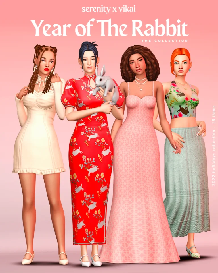 Vista previa de Colección YEAR OF THE RABBIT, cabello de imvikai para Los Sims 4.