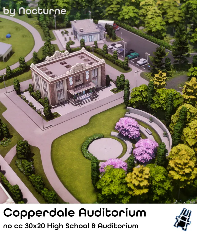 Vista previa de Copperdale High School and Auditoriums, mods de nocturne-vi para Los Sims 4.