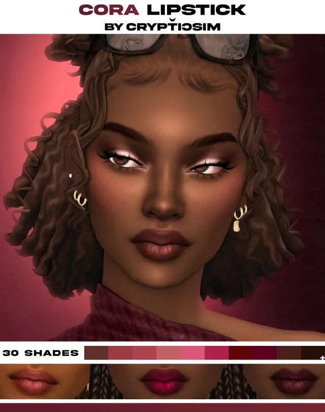 Vista previa de Cora labial, maquillaje de crypticsim para Los Sims 4.