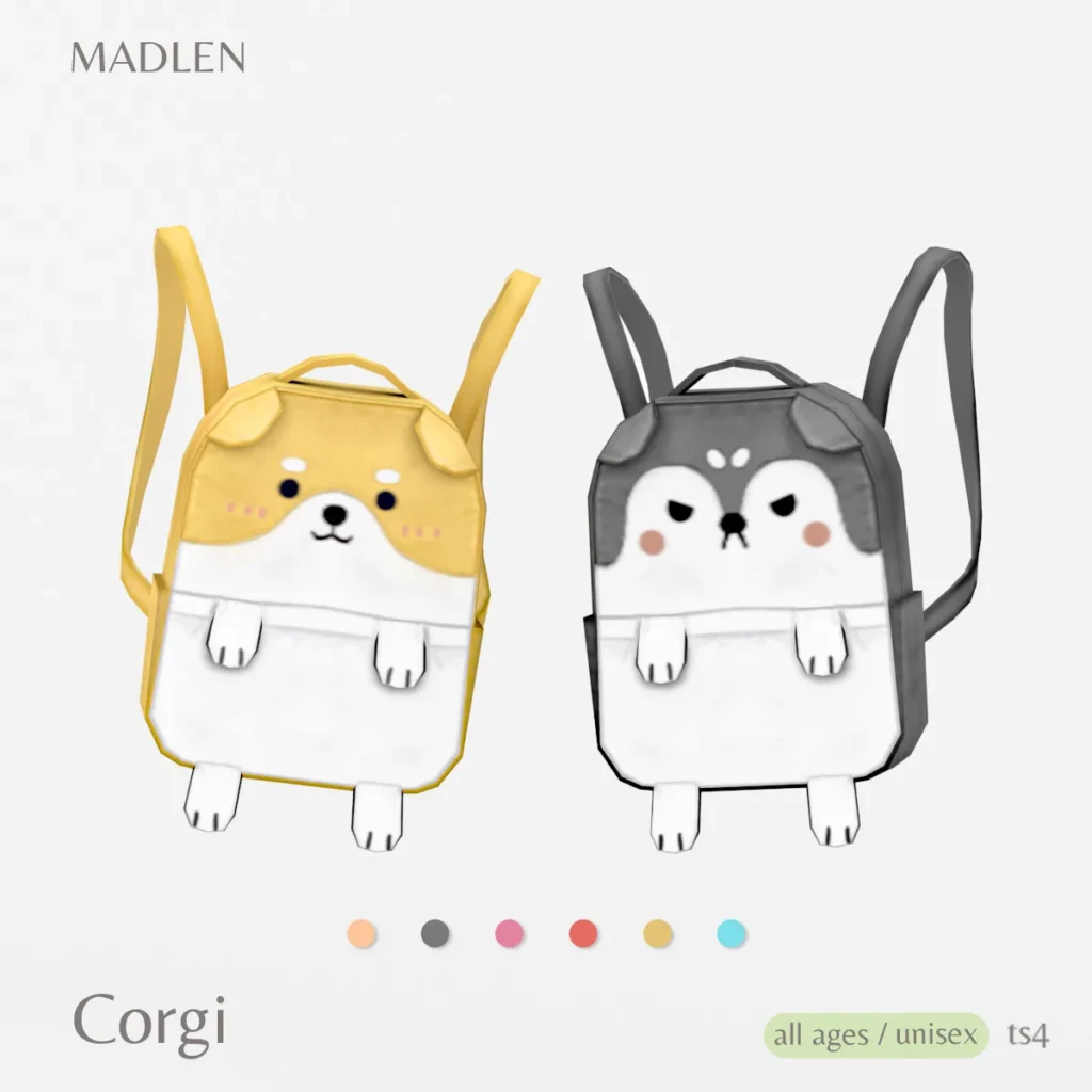 Vista previa de Corgi backpack new backpack for our simmies, accesorios de madlensims para Los Sims 4.