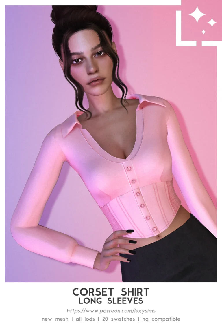 Vista previa de Corset Shirt - Long Sleeves, ropa de luxysims para Los Sims 4.