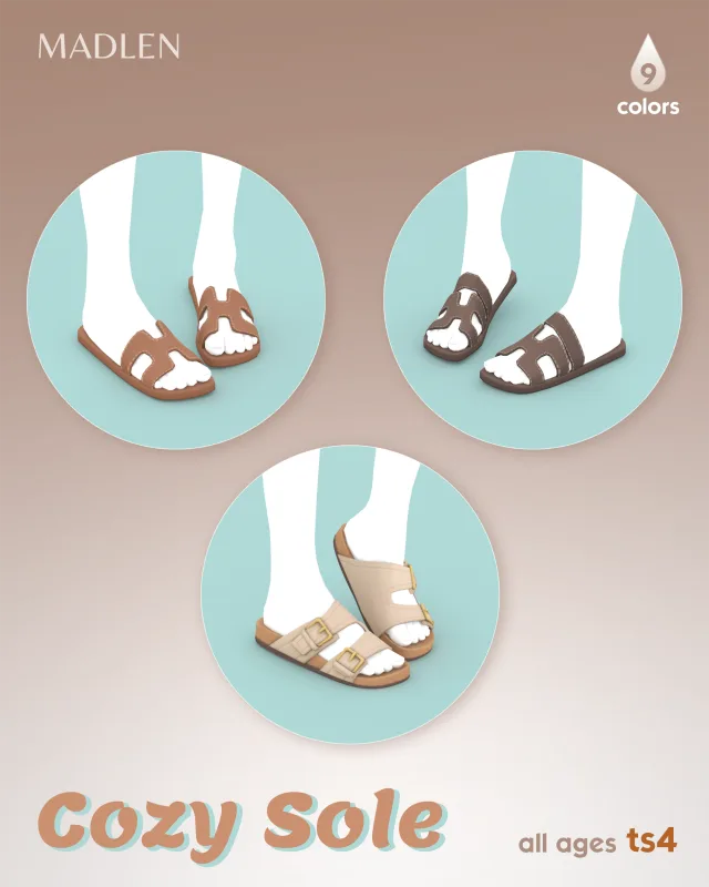 Vista previa de Cozysole set say hello to the comfiest slides, zapatos de madlensims para Los Sims 4.