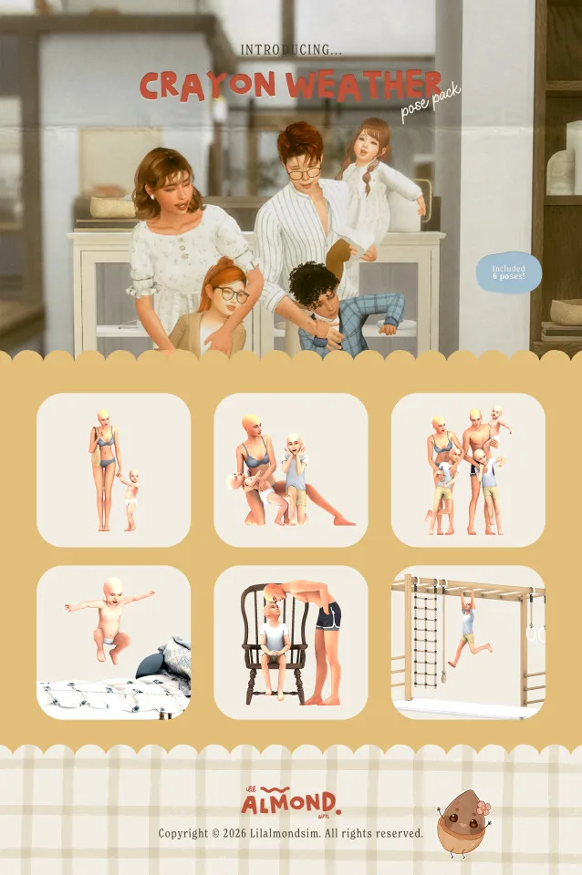 Vista previa de Crayon Weather ꒰𝑝𝑜𝑠𝑒 𝑝𝑎𝑐𝑘꒱, poses de lilalmondsim para Los Sims 4.