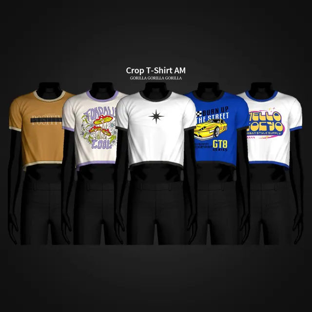 Vista previa de Crop T-Shirt AM, ropa de gorillax3-cc para Los Sims 4.