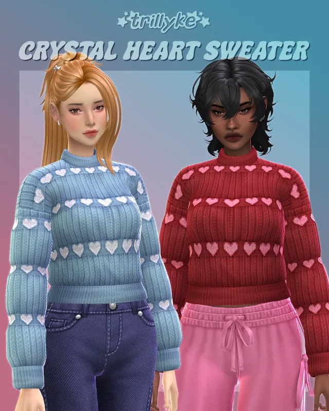 Vista previa de Crystal Heart Sweater, ropa de trillyke para Los Sims 4.