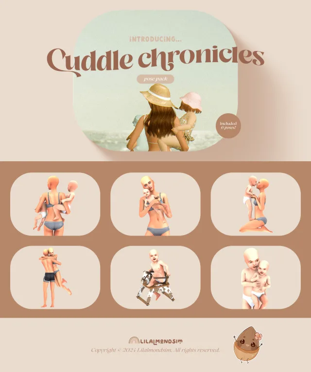 Vista previa de Cuddle chronicles — 𝒑𝒐𝒔𝒆 𝒑𝒂𝒄𝒌, poses de lilalmondsim para Los Sims 4.