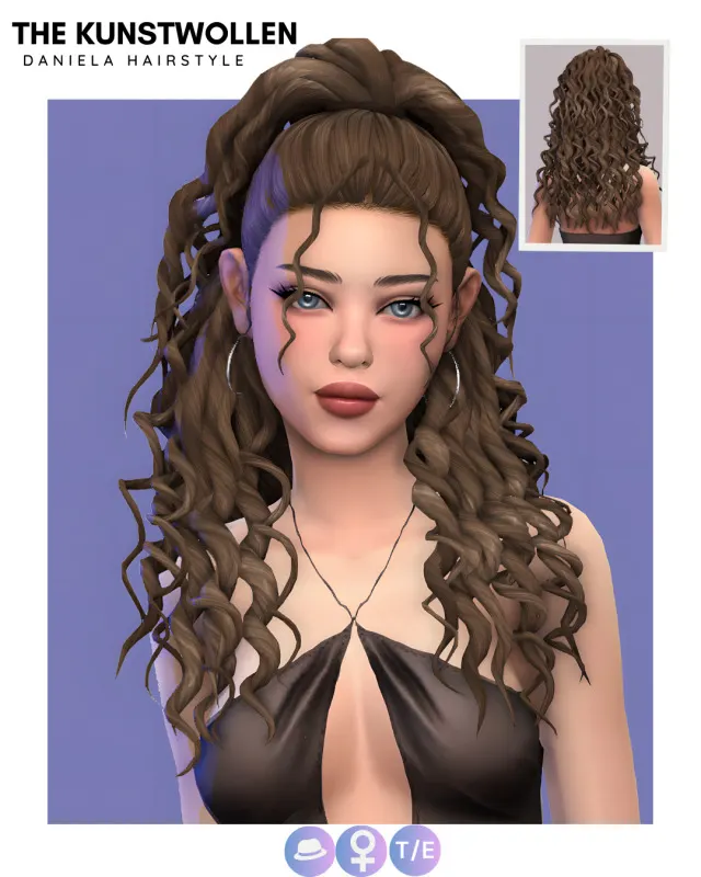 Daniella: coleta rizada inspirada en KATSEYE de The Kunstwollen para Los Sims 4.