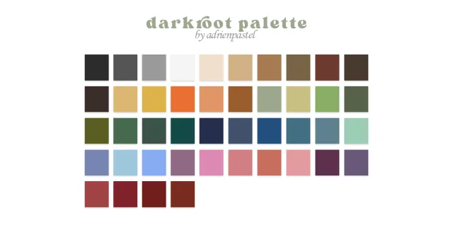 Vista previa de Darkroot palette by adrienpastel my new 44 colors, ropa de its-adrienpastel para Los Sims 4.