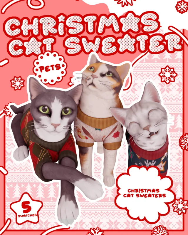 Vista previa de DAY 12] Christmas Cat Sweaters, mascotas de apricotrush para Los Sims 4.