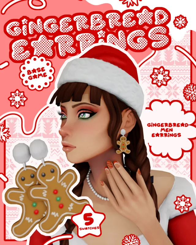 Vista previa de DAY 5] Gingerbread Man Earrings, accesorios de apricotrush para Los Sims 4.