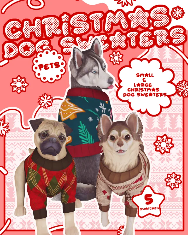 Vista previa de DAY 8] Christmas Dog Sweaters, mascotas de apricotrush para Los Sims 4.