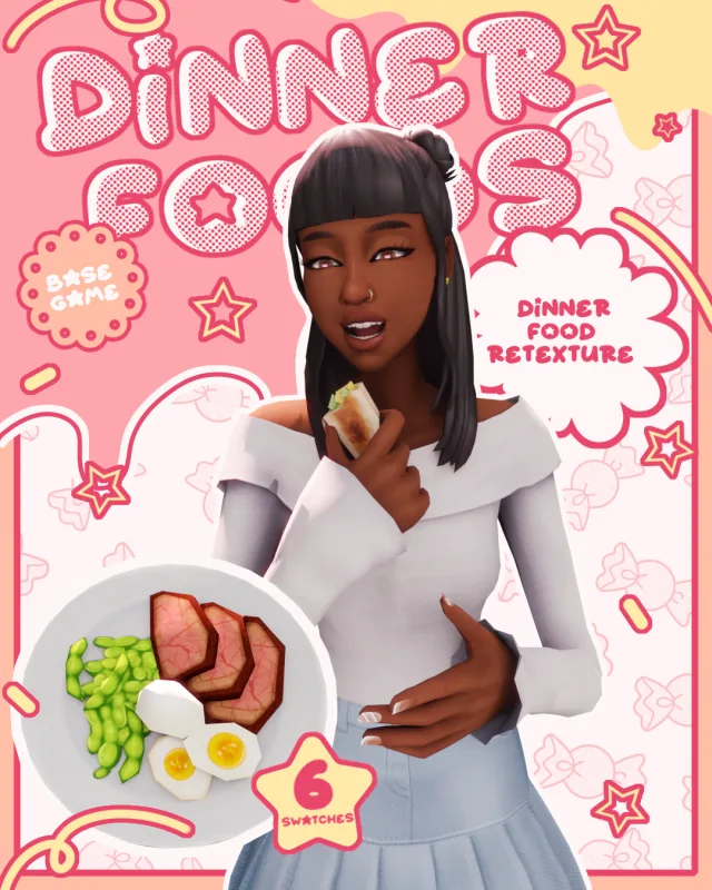 Vista previa de Dinner Food Retexture, mods de apricotrush para Los Sims 4.