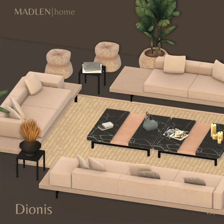 Vista previa de Dionis living set let the modern interior design, muebles de madlensims para Los Sims 4.