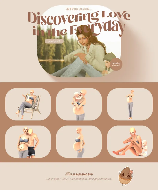 Vista previa de Discovering Love in the Everyday — 𝒑𝒐𝒔𝒆 𝒑𝒂𝒄𝒌 𝒘𝒊𝒕𝒉 𝒊𝒏𝒇𝒂𝒏𝒕𝒔!, poses de lilalmondsim para Los Sims 4.