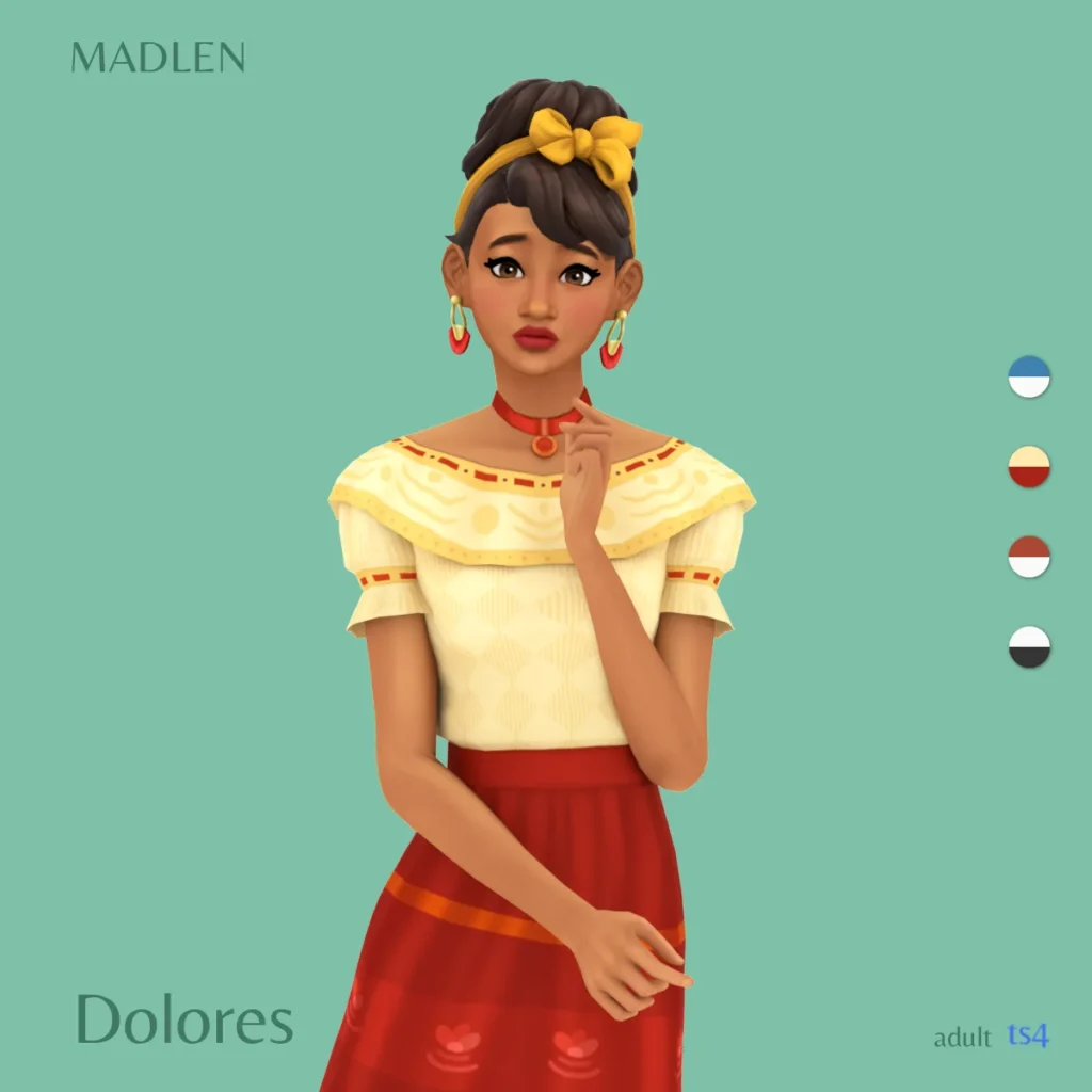 Vista previa de Dolores conjunto inspired by dolores from disneys, ropa de madlensims para Los Sims 4.