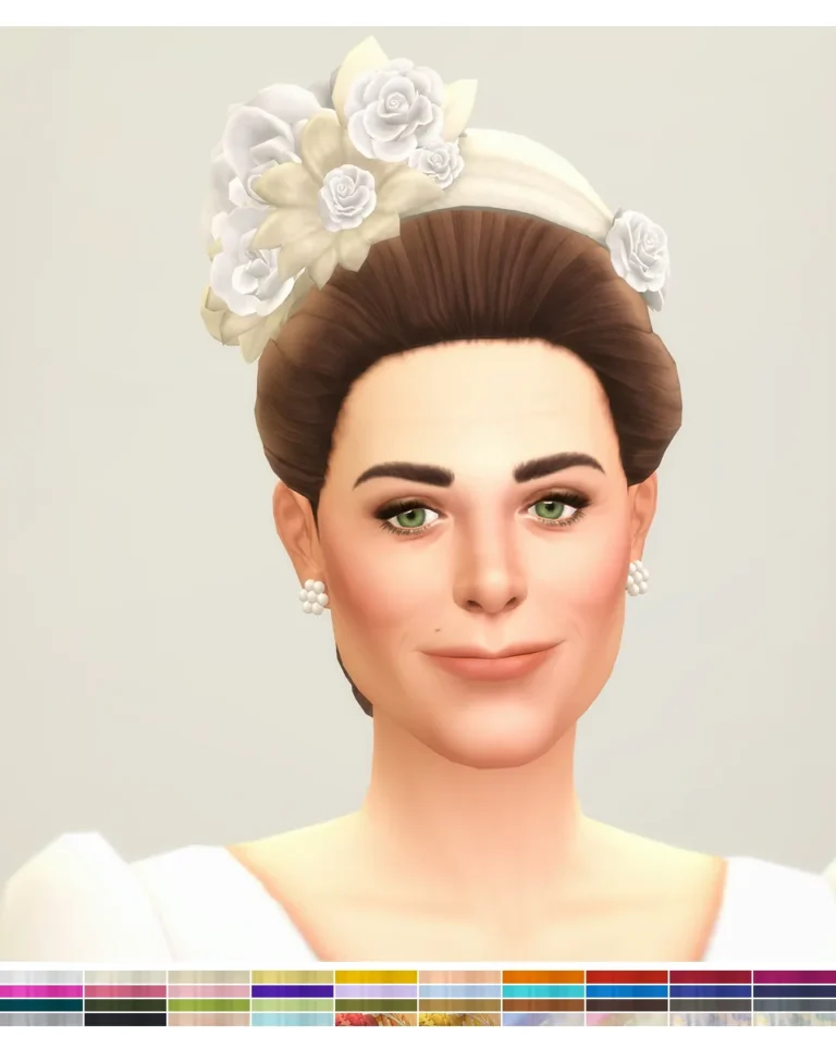 Vista previa de Duchess of Hat XVI / Pearl Flower Earring (40/32 Color), accesorios de rustys-cc para Los Sims 4.