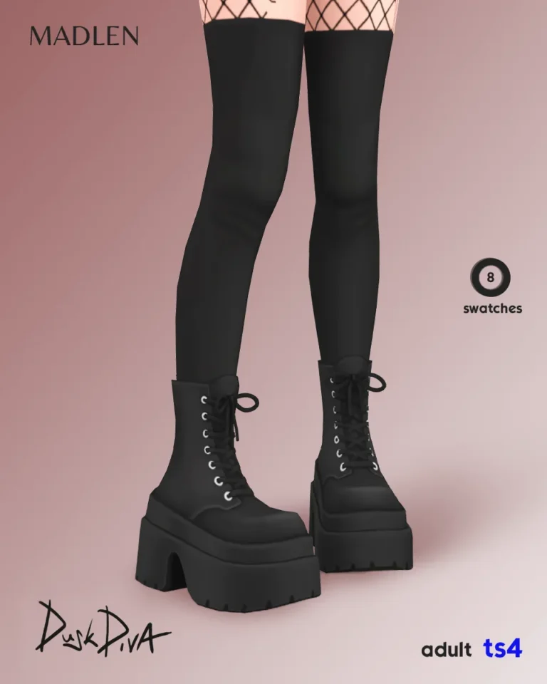 Vista previa de Dusk diva boots stepping into darkness never, zapatos de madlensims para Los Sims 4.