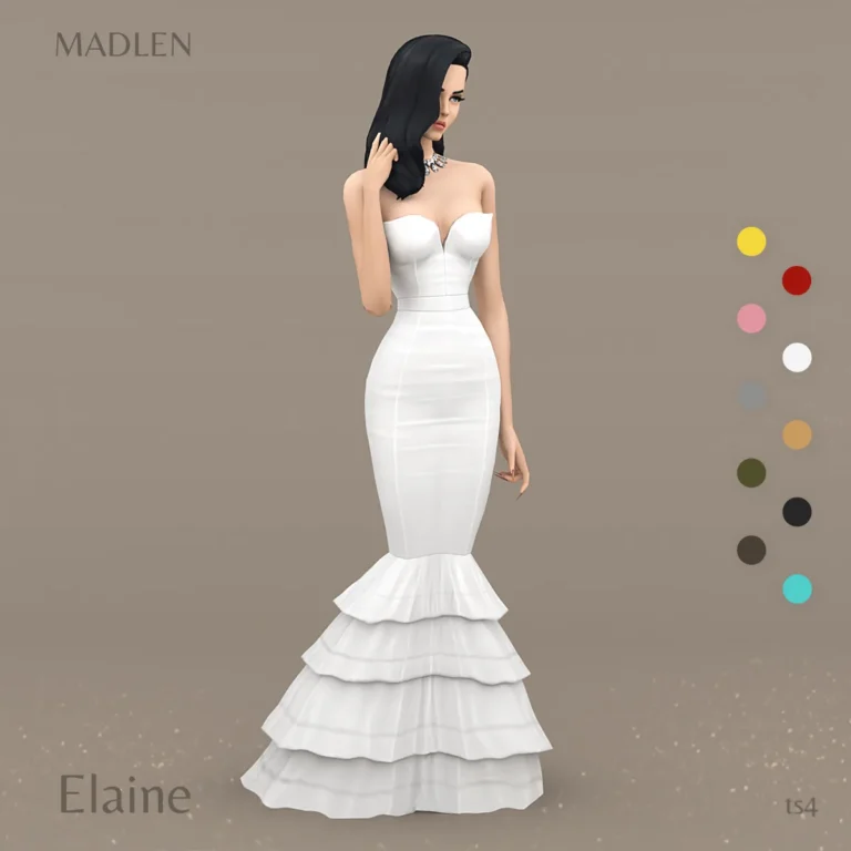 Vista previa de Elaine vestido ruffled mermaid vestido sweetheart, ropa de madlensims para Los Sims 4.
