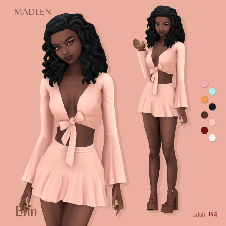 Vista previa de Elin conjunto wrap top with a plunging neckline, ropa de madlensims para Los Sims 4.