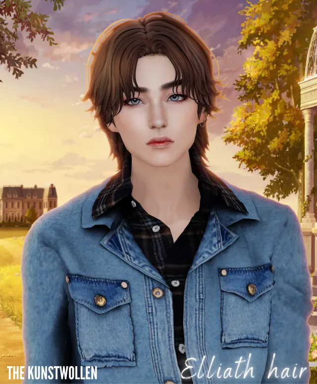 Elliath: cabello masculino en dos versiones de The Kunstwollen para Los Sims 4.