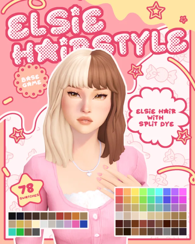 Vista previa de Elsie cabello + Split Dye, cabello de apricotrush para Los Sims 4.