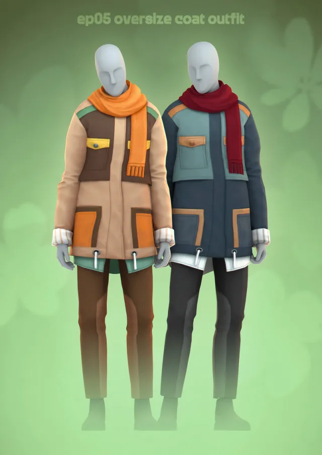 Vista previa de EP05 Oversize Coat conjunto, ropa de its-adrienpastel para Los Sims 4.