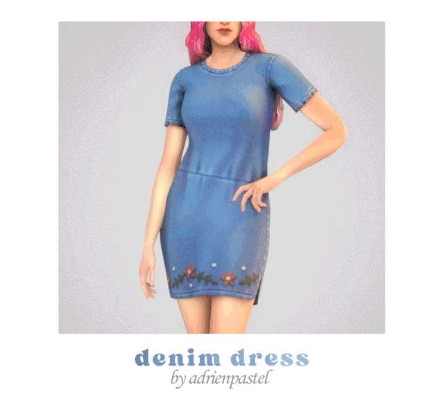 Vista previa de EP09 Denim Patched vestido, ropa de its-adrienpastel para Los Sims 4.