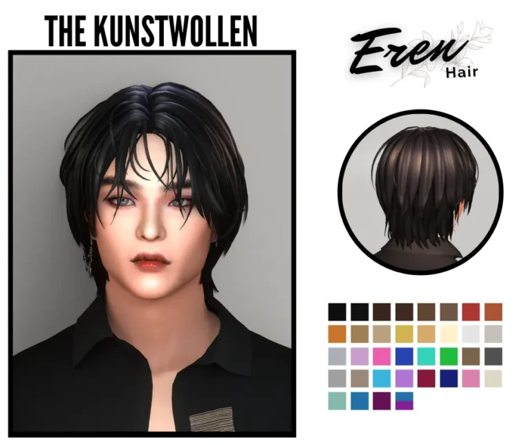 Vista previa de Eren hairstyle hello i wasnt planning on, cabello de thekunstwollen para Los Sims 4.