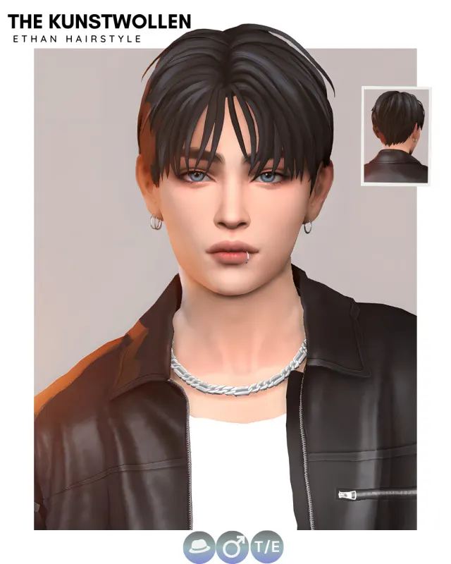 Ethan: cabello masculino con mechas frontales de The Kunstwollen para Los Sims 4.