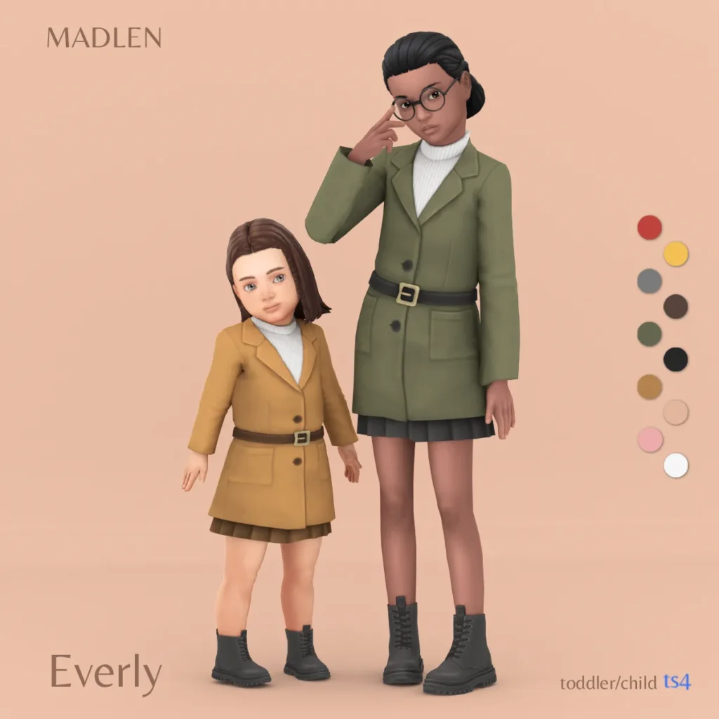 Vista previa de Everly conjunto classy sophisticated coat conjunto, ropa de madlensims para Los Sims 4.