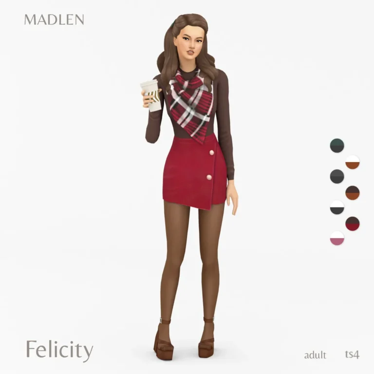 Vista previa de Felicity conjunto asymmetric falda cotton sweater, ropa de madlensims para Los Sims 4.