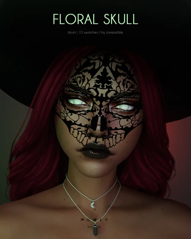 Vista previa de Floral Skull, maquillaje de luxysims para Los Sims 4.