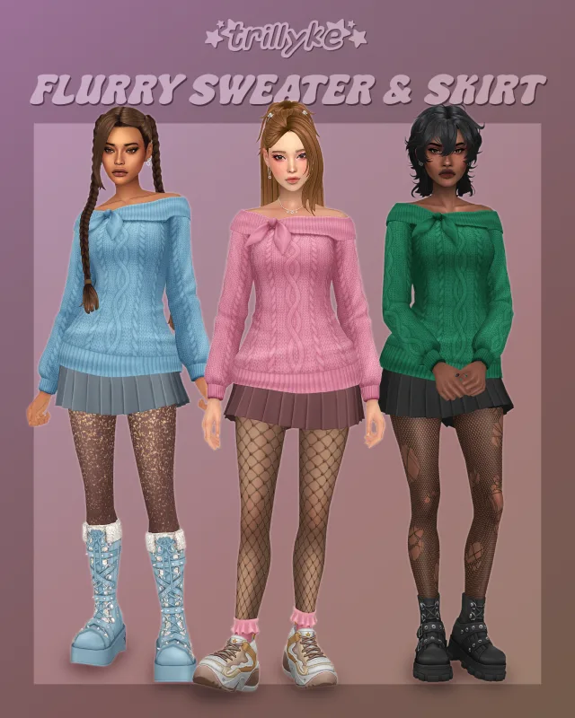 Vista previa de Flurry Sweater & falda, ropa de trillyke para Los Sims 4.