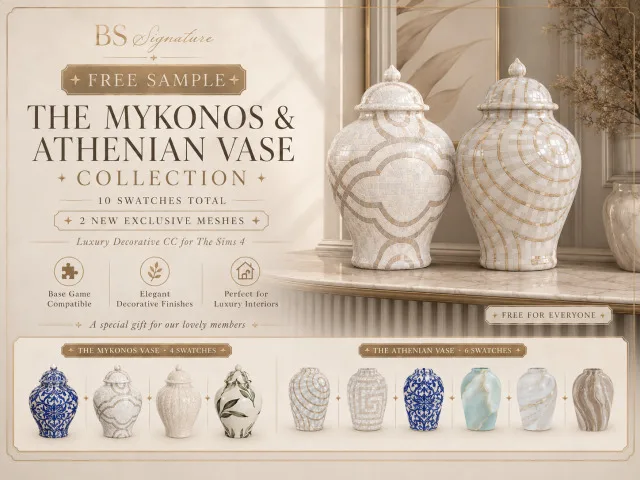 Vista previa de Free gift mykonos and athenian vases, decoración de bs-signature para Los Sims 4.