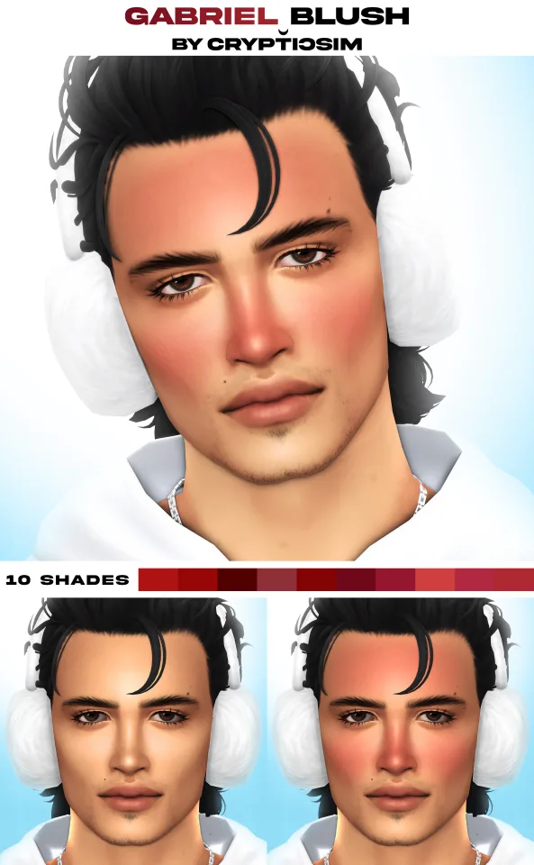 Vista previa de Gabriel rubor, maquillaje de crypticsim para Los Sims 4.