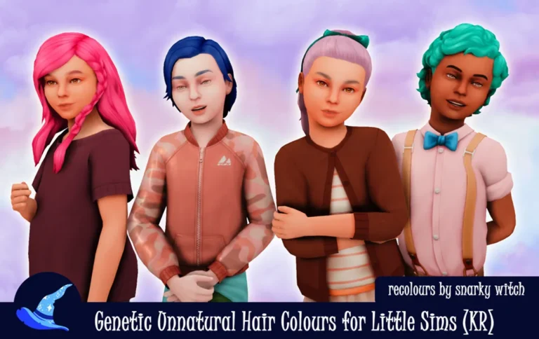 CC gratis para Los Sims 4, Genetic Unnatural Hair Colours for Little Sims (Kids Room) de SnarkyWitch para Los Sims 4 | Simlish4