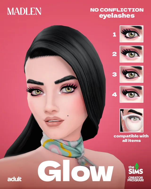 Vista previa de Glow eyelashes no confliction theyre finally, detalles de piel de madlensims para Los Sims 4.