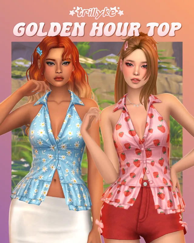 Vista previa de Golden Hour Top, ropa de trillyke para Los Sims 4.