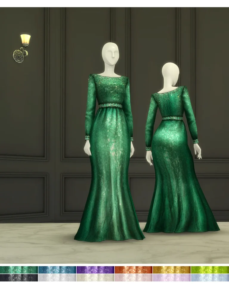 Vista previa de Green Sequin Gown (12 color), crear un sim de rustys-cc para Los Sims 4.