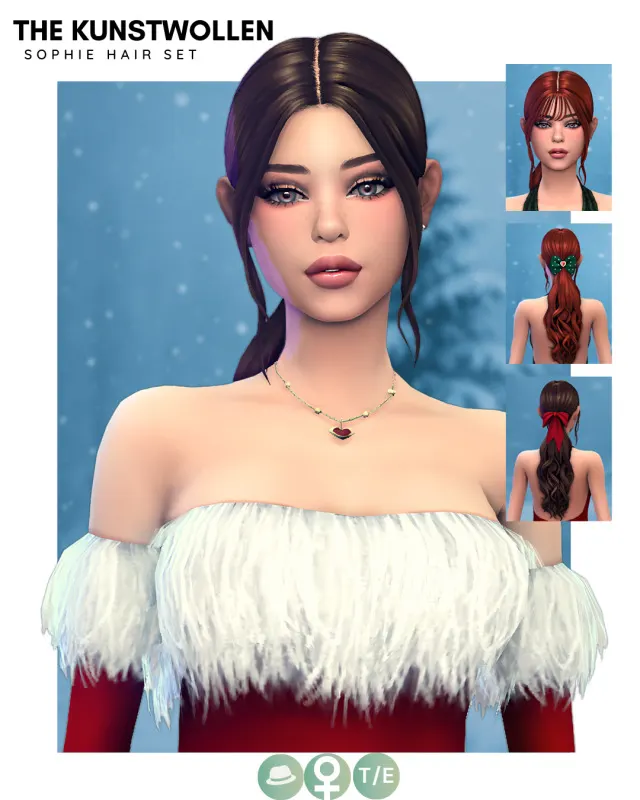 Vista previa de Hairstyle with two versions , as well as two Christmas bows to wear as accessories, cabello de thekunstwollen para Los Sims 4.