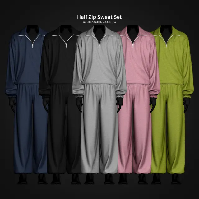 Vista previa de Half Zip Sweat Set, crear un sim de gorillax3-cc para Los Sims 4.